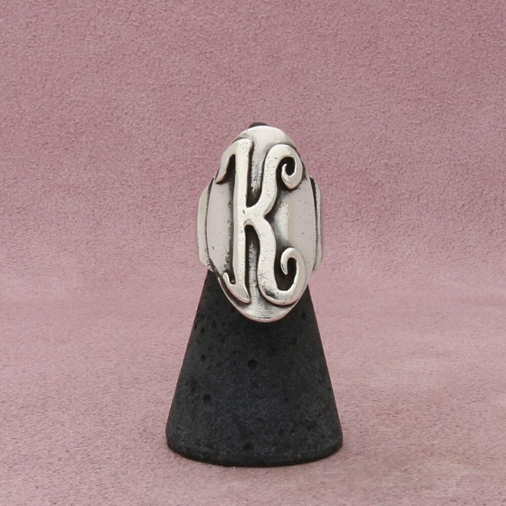 sterling silver vintage script letter k initial signet ring size 6.25 - Picture 1 of 3